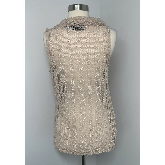 Keren Hart Womens Sleeveless Crochet Open Front Vest Top Beige SZ S Boho Hippie - Picture 3 of 5